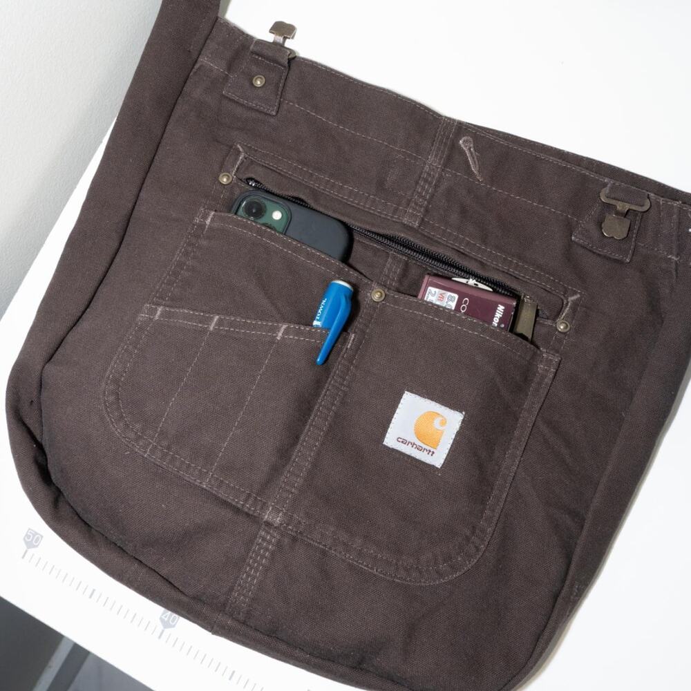 Reworked brown upcycled carhartt tote bag / crossbody bag